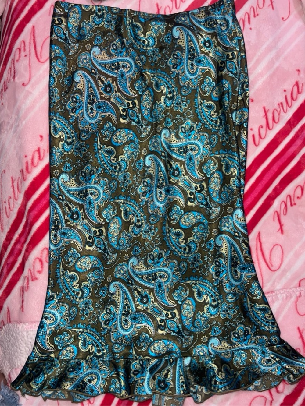 Blue Paisley Ruffle-Hem Skirt